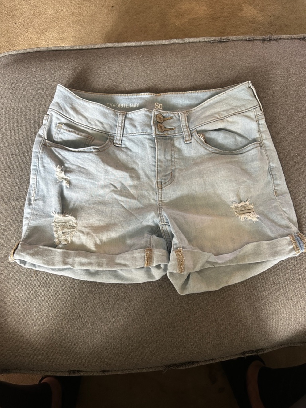 SO Light Wash Distressed Rolled-Hem Jean Shorts